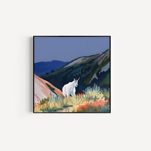 Mountain Goat Modern Print | Digital Art Print Download | Whimsical Mountain Art | Square Wall Art | Mountain Home Decor