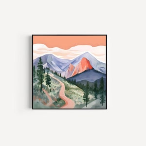 Set of 3 Colorful Mountain Modern Prints | Digital Download | Whimsical Mountain Art | Square Wall Art | Mountain Home Decor | 3 Options