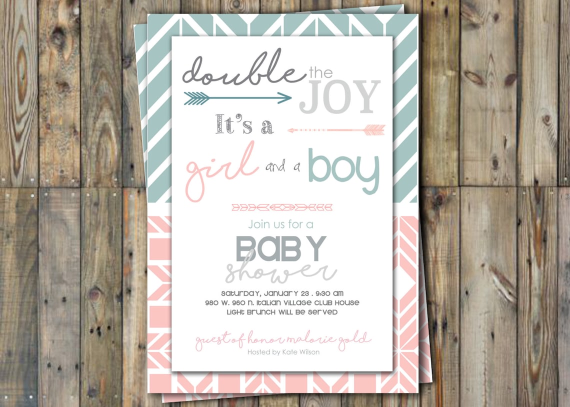 Twin Baby Shower Invitation Twins Boy & Girl Personalized Etsy