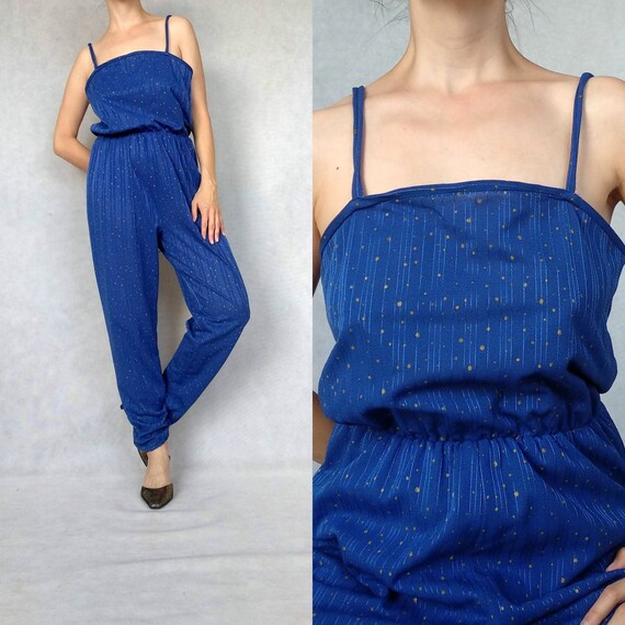Vintage Blue Onesie, Sexy Blue Romper, 70s Retro O