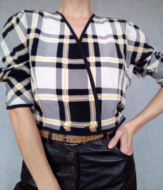 Vintage Pure Silk Crop Check Jacket, Medium Size J