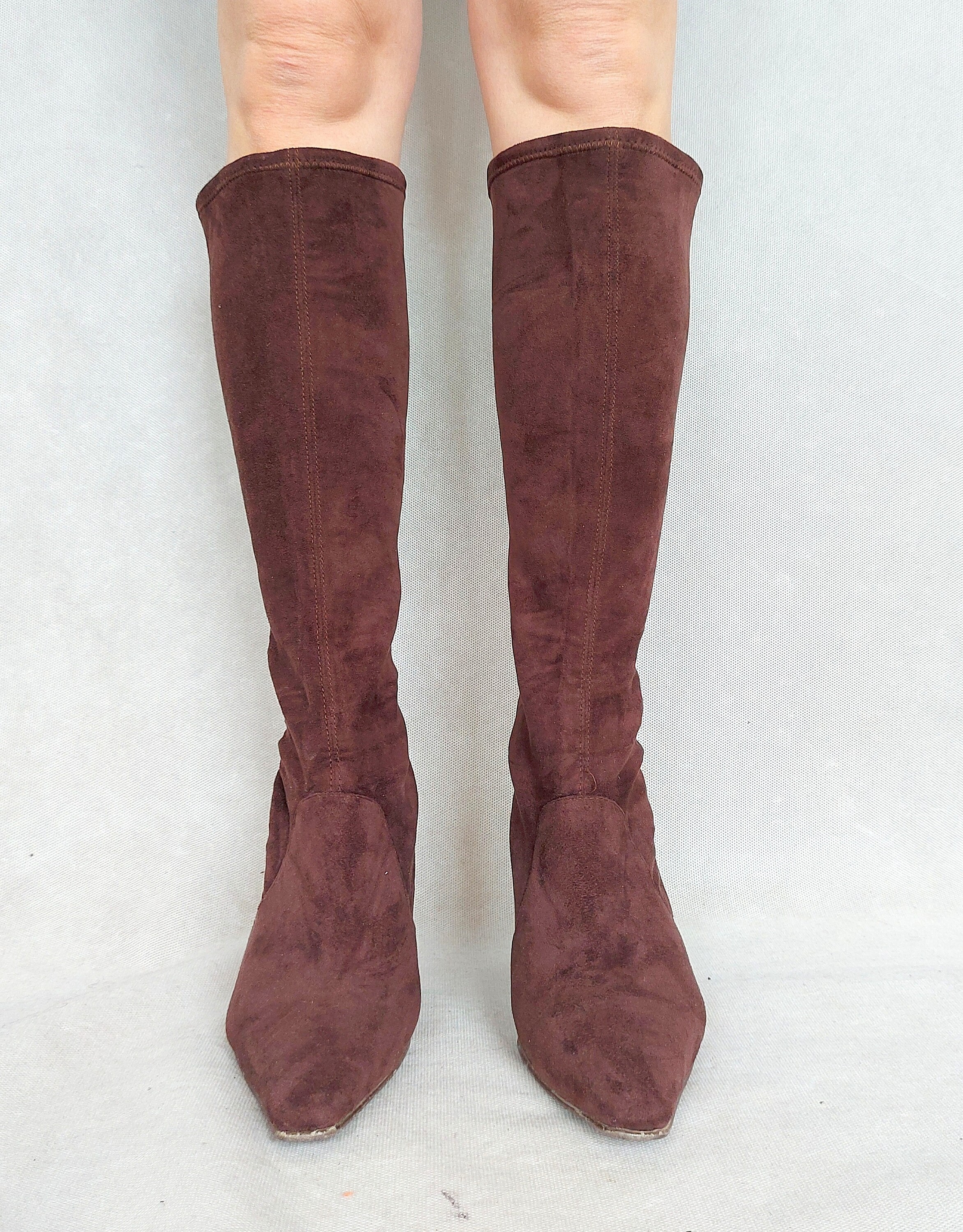 Vintage Brown Tall Sock Boots EUR 39 UK 6 US 8.5 Etsy UK