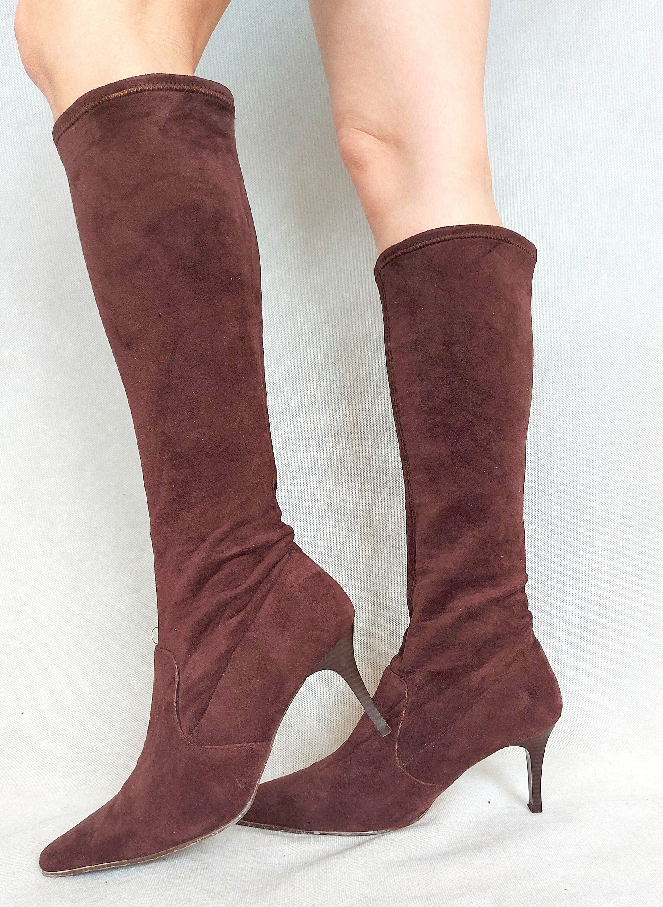 Vintage Brown Tall Sock Boots EUR 39 UK 6 US 8.5 Etsy UK