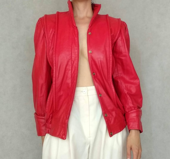 Vintage Red Jacket, Leather Red Jacket, Medium Bom