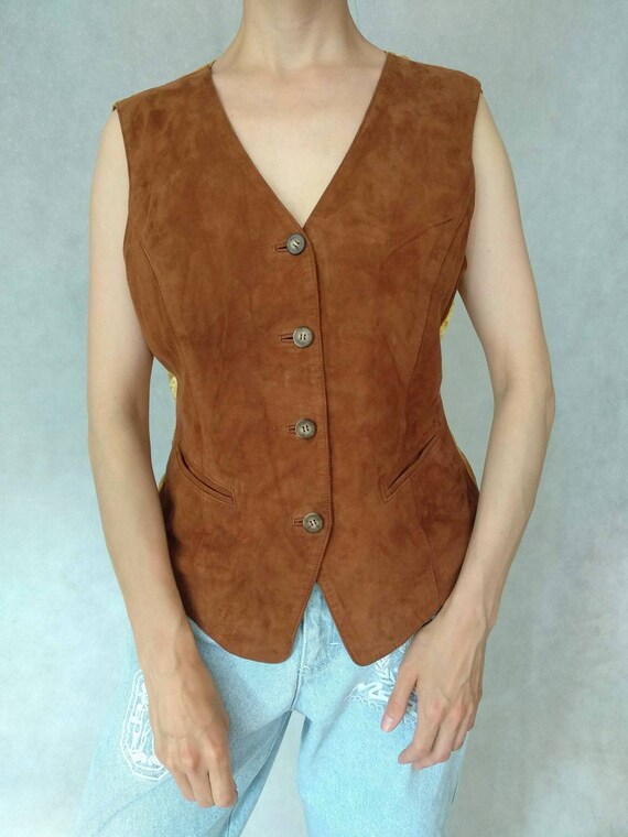 Vintage Suede Striwa Vest, Medium Size Brown Leath