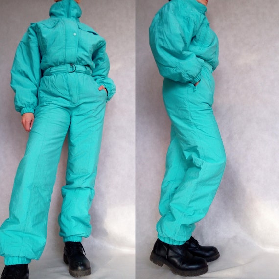 Vintage Ski Suit, Turquoise Snow Suit, Snowboardin