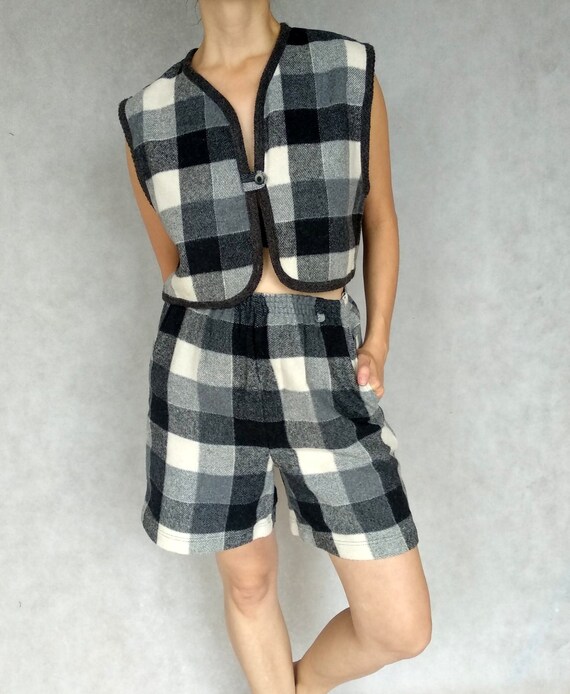 Vintage Two Piece Suit, Checkered Retro Suit, Gray