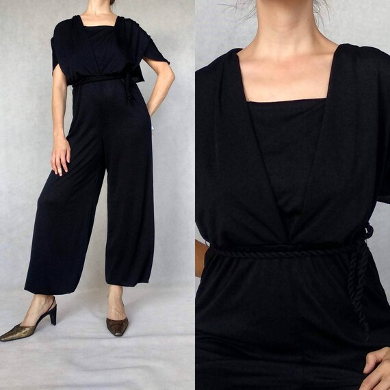 Vintage Black Onesie, Sexy Black Romper, 80s Retro