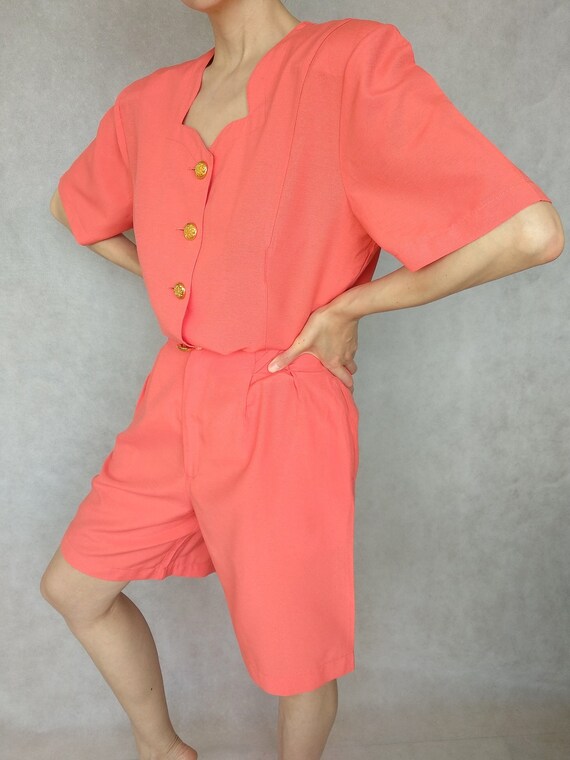 Vintage Peach Pink Two Piece Suit, Viscose Shorts