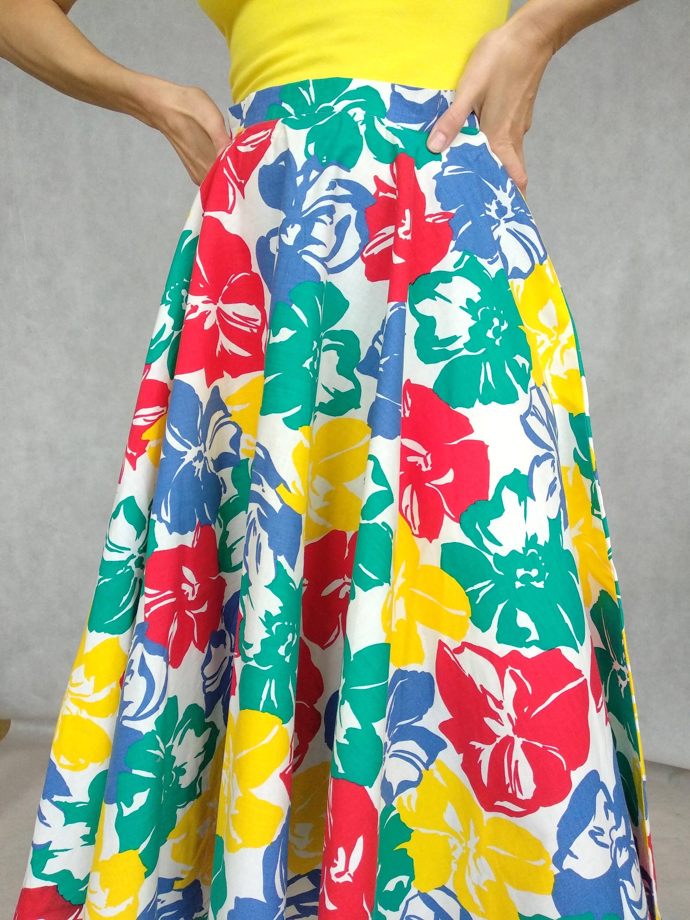 Vintage High Waist Midi Floral Skirt Small Size Full Skirt - Etsy
