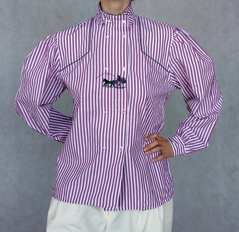 Button Down Top Hammerle Oktoberfest Top Vintage Dirndl Blouse Trachten Shirt Austrian Cotton Shirt Purple Bavarian Top
