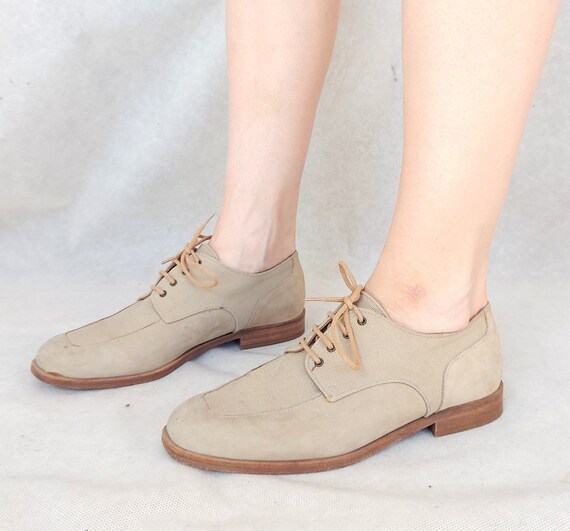 Vintage Beige Lace Ups, Marc O'Polo Shoes, Beige Flat Shoes, Leather Oxfords, Real Leather Flats, EUR 36, UK 3,5, US 6, Italian Vintage