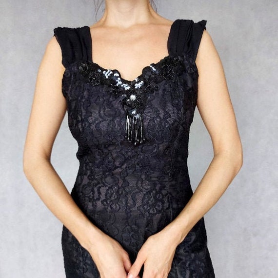 Vintage Black Lace Cocktail Dress, Small Size