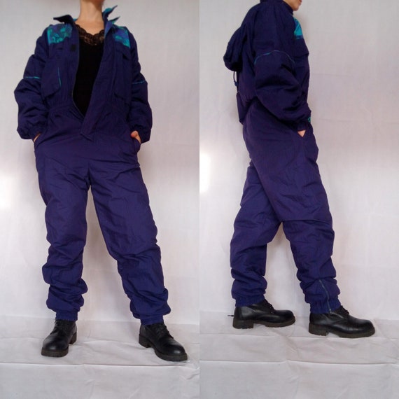 Vintage Blue Ski Suit, Navy Blue Snow Suit, Snowbo