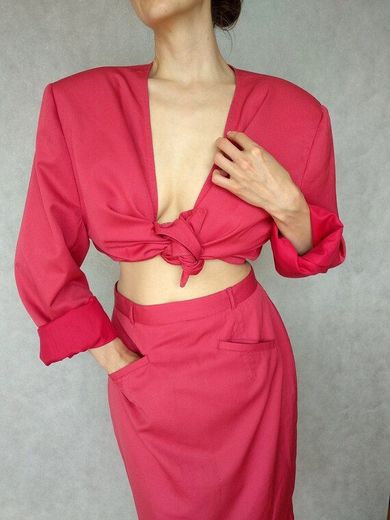 Vintage 90s Red Skirt Suit, Jacket and Mini Skirt