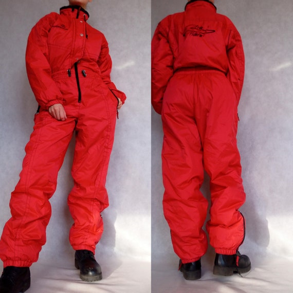 Vintage Ski Suit, Red Snow Suit, Snowboarding Suit