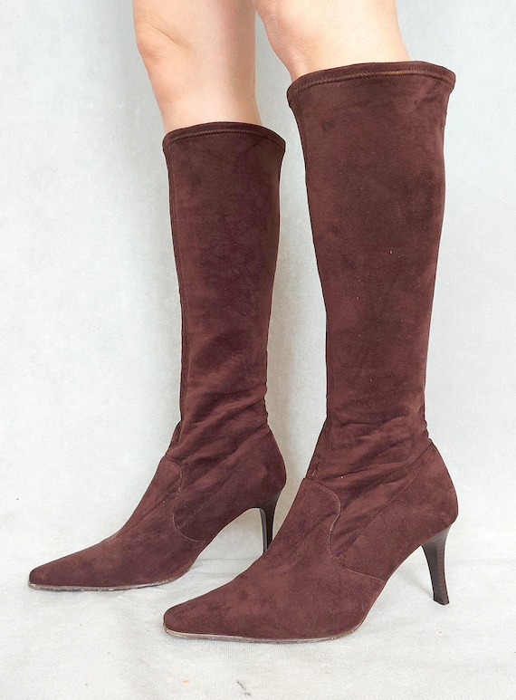 Vintage Brown Tall Sock Boots EUR 39 UK 6 US 8.5 Etsy UK
