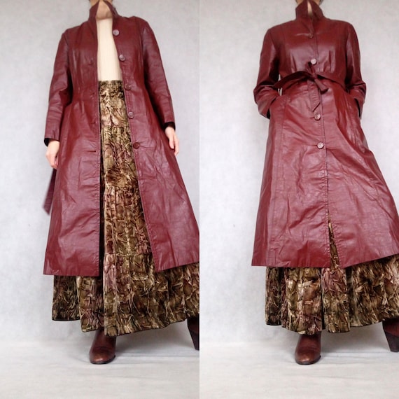 Vintage Dark Brown Leather Trench Coat, Lined Tren