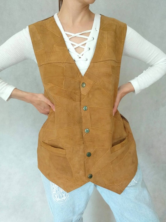 Vintage Suede Striwa Vest, Medium Size Brown Leath
