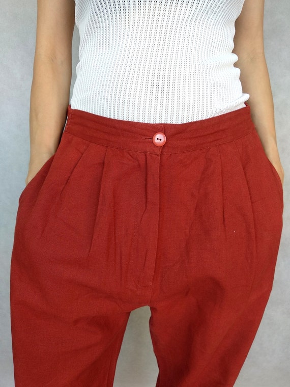 Vintage Brick Red Cotton Pants, Retro Trousers, La