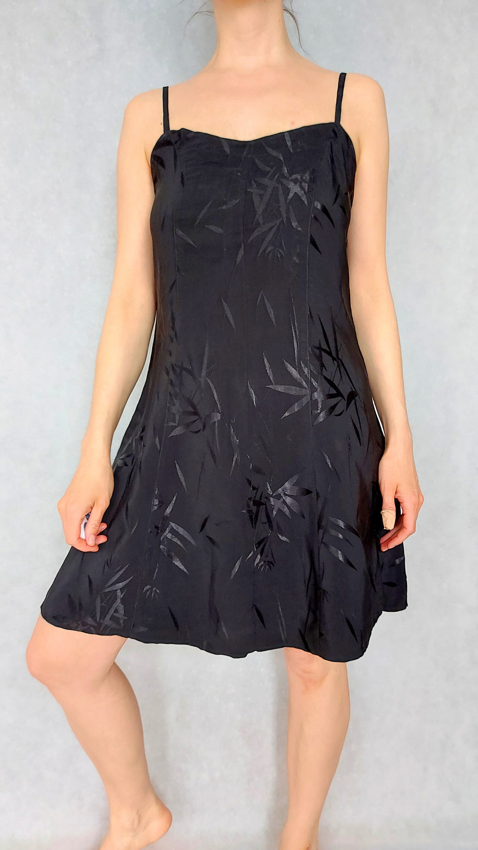 Vintage 90s Black Mini Slip Dress Medium Size | Etsy