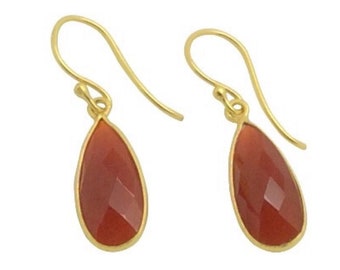 Boucles d'oreilles Teardrop Brown Calcedony Gemstone, Boucles d'oreilles Silver Gold Vermeil, Cadeau d'anniversaire pour femme, Cadeau pour maman, Cadeau de fête des mères