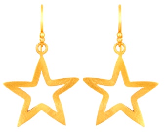 Gold Star Earrings, 20k Gold Plated Sterling Silver Star Earrings, Gift For Girlfriend, Gold Star Shape Drop Earrings,Astronomy Gold Jewelry