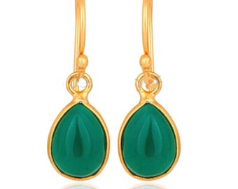 Green onyx gemstone teardrop earrings, Green stone and gold jewelry, Gifts for girlfriend, Christmas gifts for mom, Dainty gold  earrings