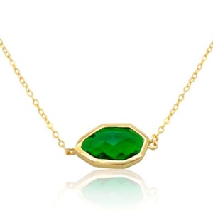 Emerald May birthstone pendant gold necklace, Irregular green geometric gem pendant necklace, Minimalist delicate necklace,18K gold necklace
