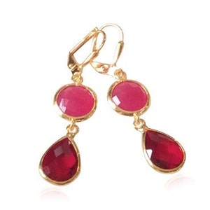 Rubin Teardrop Gold Ohrringe, Weihnachtsgeschenke für die Freundin, Valentinstag Geschenke, Juli Birthstone Geburtstagsgeschenke für sie, Rosa Stein Ohrringe