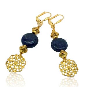 Lapislazuli Edelstein Ohrringe, Vintage antiken Edelstein Schmuck, blau Lapis Lazuli Ohrringe, Gold und blau Stein Ohrringe, Geschenk für Mama