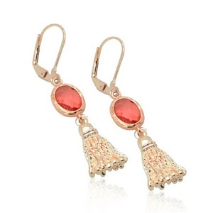 Rosa pendientes de borla de oro, joyería nupcial de oro rosa, mejores regalos de Dama de honor, rosa de cristal pendientes, aretes colgantes, mejores regalos de bodas