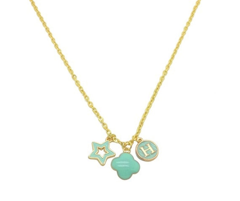 Mint Enamel Monogram Pendant Necklace Graduation Gifts For Her Gold Star Charm Women Necklace With Initials Necklace For Girlfriend