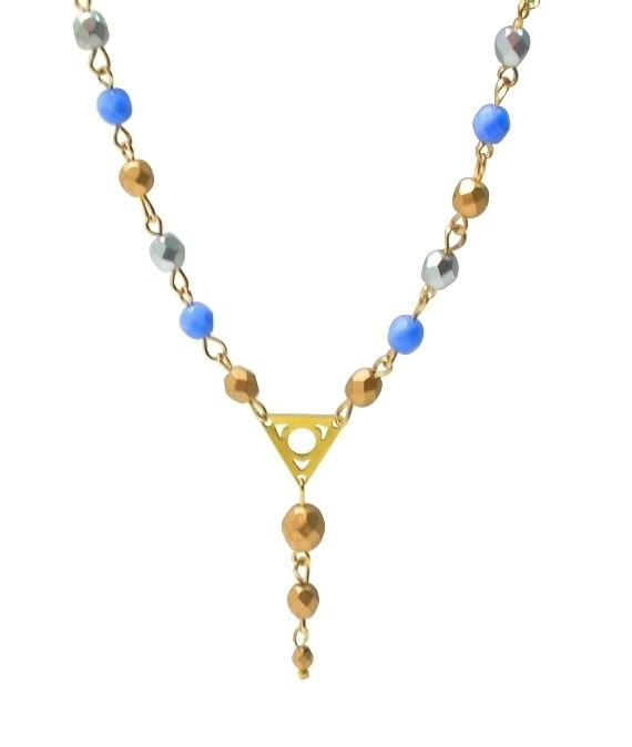 Cornflower blue gold silver necklace Beaded y necklace Etsy