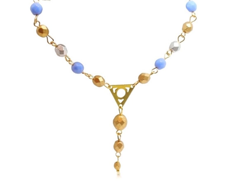 Cornflower blue gold silver necklace Beaded y necklace Etsy