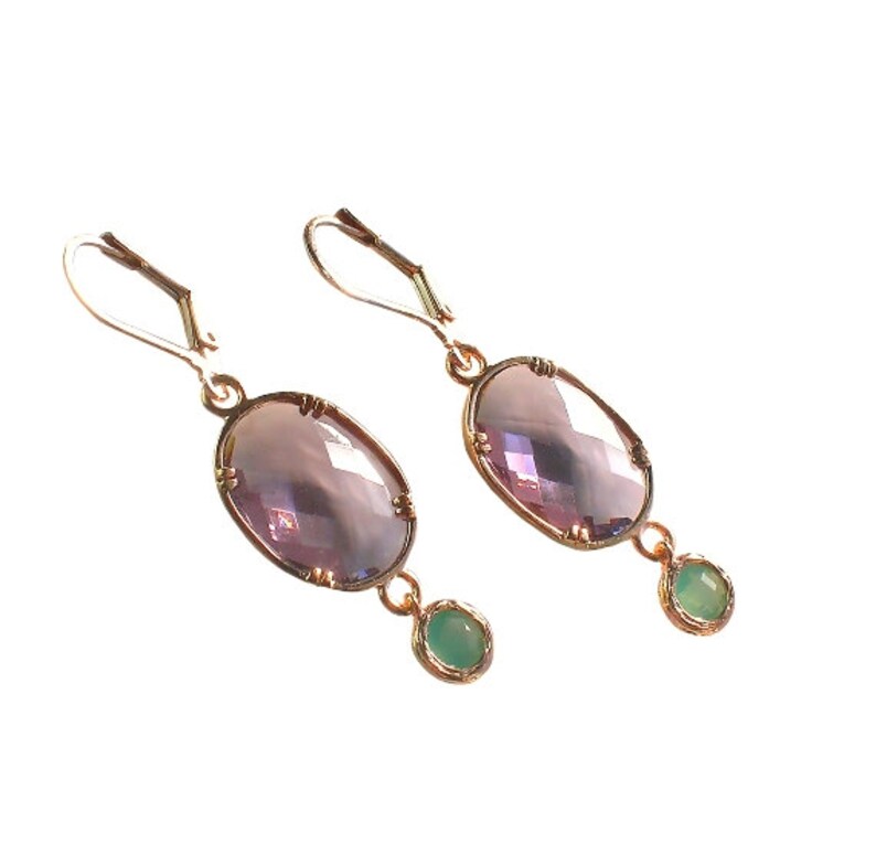 Aqua and Amethyst Earrings, Rose Gold Jewelry, Mint and Purple drop Earrings, February Birthstone Birthday Gift, Amethyst Rose Gold Earrings image 2
