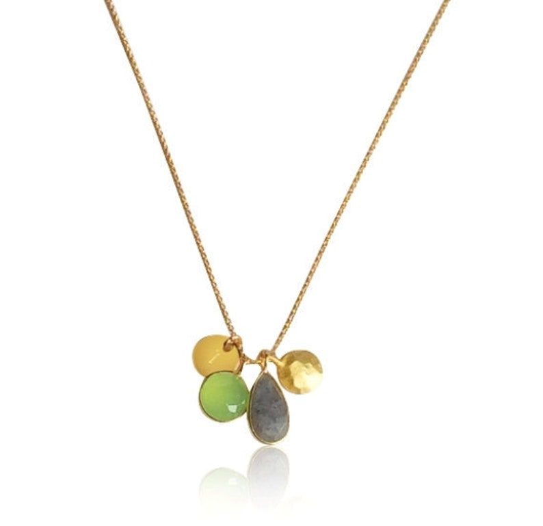 Cluster Green Labradorite et Chalcédoine Pierres précieuses Pendentifs Collier en or, Cadeau danniversaire pour femme, Collier stratifié, Cadeau pour petite amie image 1