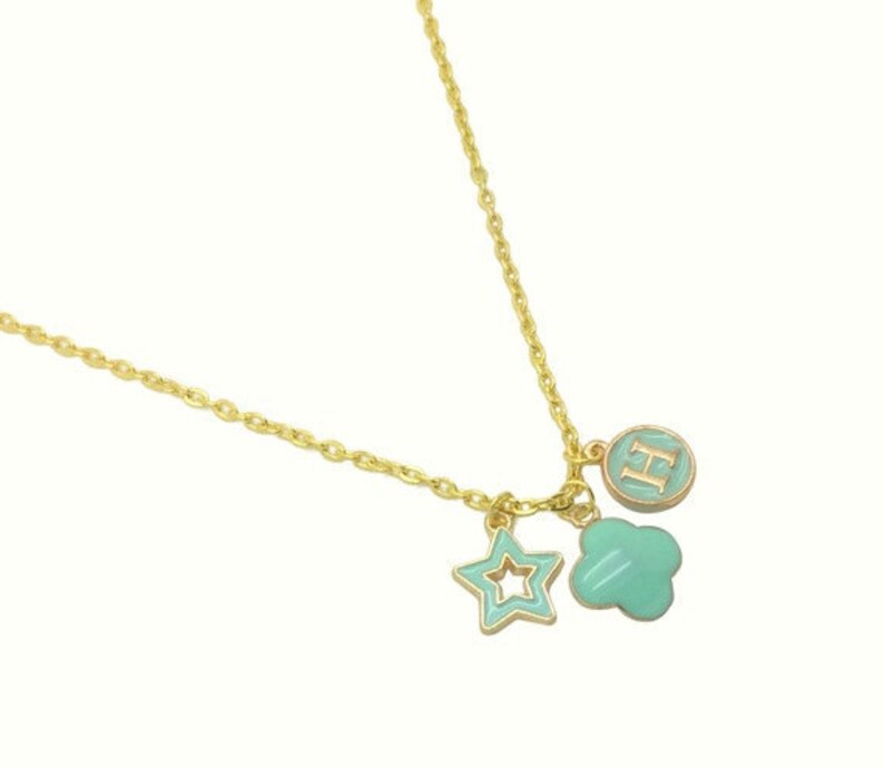 Mint Enamel Monogram Pendant Necklace Graduation Gifts For Her Gold Star Charm Women Necklace With Initials Necklace For Girlfriend