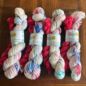 DK Set, Red White and Boozed, Ready to Ship, Hand Dyed Yarn, DK Weight Yarn, Speckled Yarn, Superwash Merino Wool, DK Yarn, 4th of July