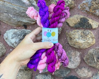 DK Minis, Ready to Ship, Mini Skein Set, Valentines Minis, Hand Dyed Yarn, Mini Skeins Yarn, dk weight yarn,