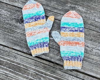 Hand Knit Mittens, Adult Medium Mittens, Wool Mittens