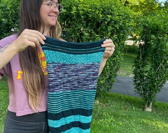 Hand Knit Cowl- Hand Knit Cowl- 3 Color Cowl - Hand Knit - Teal- Purple