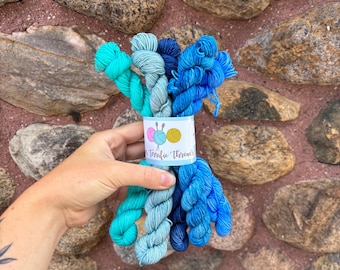 Sock Minis, Ready to Ship, Hand Dyed Yarn, fingering weight, Tonal Mini Skein Set