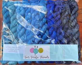 DK, Blues, Hand Dyed Mini Skein Set, Hand Dyed Mini Skeins, dk weight yarn, Hand Dyed Mini Sock Yarn, mini skein set, minis