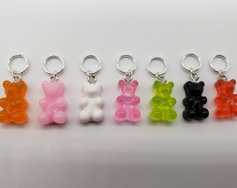 Stitch Markers, Snag Free Stitch Markers, Knitting Notions, Knitting Markers, Jump Ring Charms, Progress Keepers, gummy bears, Resin Charms