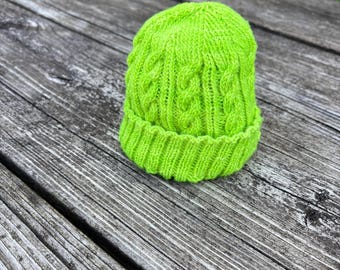 Hand Knit Hat, Baby Hat, Wool Hat, Cabled Hat