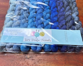 Sock, Blues, Hand Dyed Mini Skein Set, Hand Dyed Mini Skeins, fingering weight sock yarn, Hand Dyed Mini Sock Yarn, mini skein set