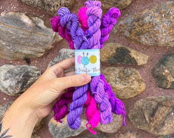 DK Minis, Ready to Ship, Mini Skein Set, Valentines Minis, Hand Dyed Yarn, Mini Skeins Yarn, dk weight yarn,