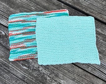 Hand Knit Dishcloths, Cotton Dishcloths, Set of Dishcloths