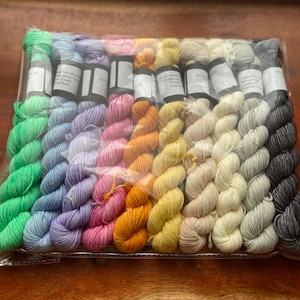 Dk, Hand Dyed Mini Skein Set, Hand Dyed Mini Skeins, dk weight yarn, Hand Dyed Mini Sock Yarn, mini skein set, mini skein yarn